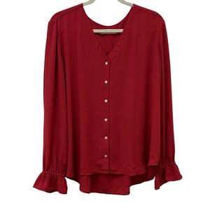 LOFT maroon V- neck flowy blouse long sleeve XXL